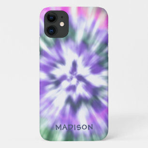 カッコいいトレンディーモダンピンクパープル絞り染め名前をカスタムする iPhone 11 ケース