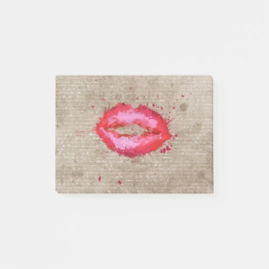 カッコいいトレンディーヴィンテージの水色の唇（ばちゃばちゃ）跳ねる ポストイット (正面)