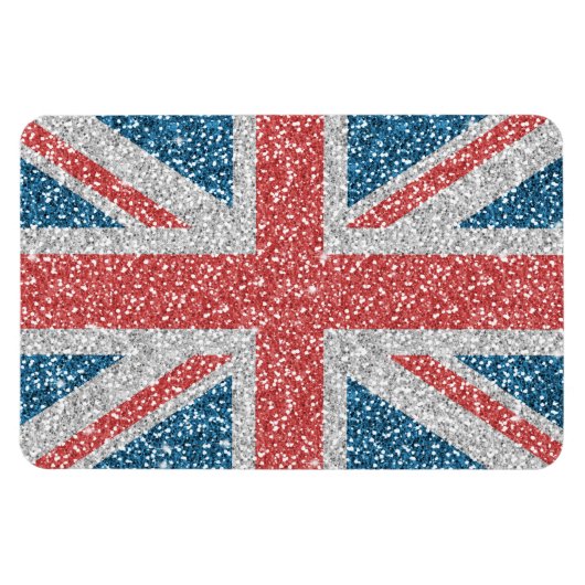 カッコいいトレンディー英国連合ジャック国旗のフェイクグリッター マグネット (横)