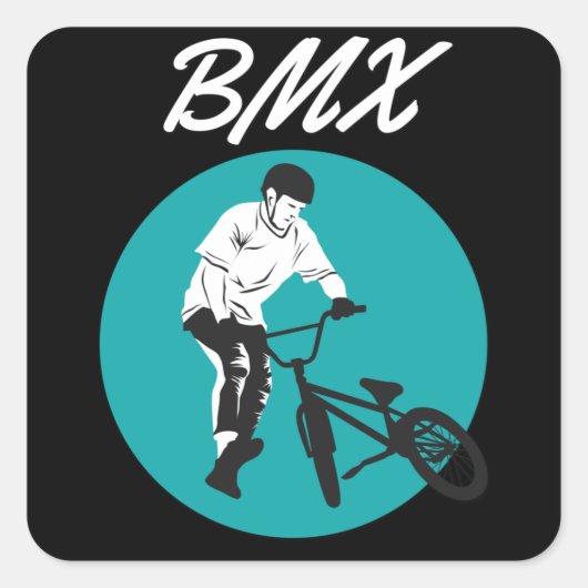 カッコいいバイクもしくは自転車に乗る人レトロBMXスタイル スクエアシール (正面)
