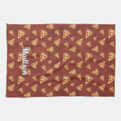 カッコいいピザのスライスヴィンテージ赤いパターンのパーソナライズ キッチンタオル (横)