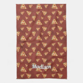 カッコいいピザのスライスヴィンテージ赤いパターンのパーソナライズ キッチンタオル (縦)