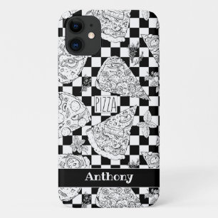 カッコいいピザスライスとハーブイラストレーション市松模様に iPhone 11 ケース