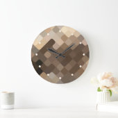 カッコいいファンキーTaupe Beige Brown Mosaic Art Pattern ラージ壁時計 (ホーム)