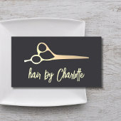 カッコいいフェイクシンプル金ゴールドはさみ美容師 名刺