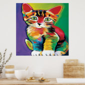カッコいいポップ・アートのart cat home office decor poster ポスター (キッチン)