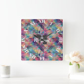 カッコいいモダンカラフル三角形幾何学模様 スクエア壁時計 (ホーム)