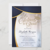 カッコいいモダングリッター卒業キャップ青い卒業 招待状 (正面)