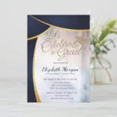 カッコいいモダングリッター卒業キャップ青い卒業 招待状 (スタンド正面)