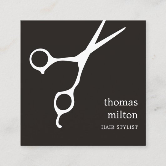 カッコいいモダンシンプル白黒美容師 スクエア名刺 (正面)