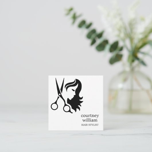 カッコいいモダンシンプル白黒美容師 スクエア名刺 (スタンド正面)