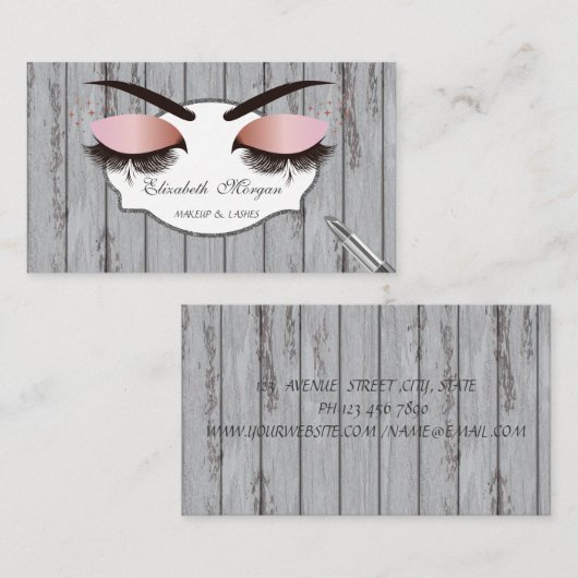 カッコいいモダンラッシュ、口紅、木目のテクスチャ 名刺 (正面/裏面)