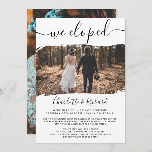 カッコいいモダン結婚はスクリプト写真を飛び出した 案内状 (正面/裏面)