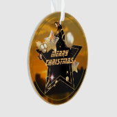 カッコいいモダン金ゴールドブラック金属星メリークリスマス オーナメント (正面)