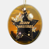 カッコいいモダン金ゴールドブラック金属星メリークリスマス セラミックオーナメント (左)