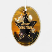 カッコいいモダン金ゴールドブラック金属星メリークリスマス メタルオーナメント (正面左)