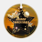 カッコいいモダン金ゴールドブラック金属星メリークリスマス メタルオーナメント (裏面)