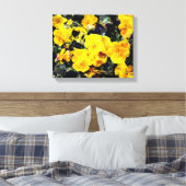 カッコいいモダン黄ヴィオラ花花柄 キャンバスプリント (インサイチュ (寝室))