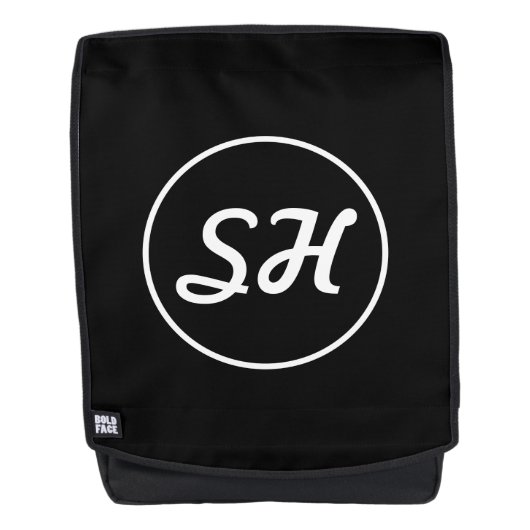 カッコいいレトロスタイルモノグラモダンム |黒と白 バックパック (正面)