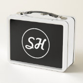 カッコいいレトロスタイルモノグラモダンム |黒と白 メタルランチボックス (裏面)
