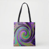 カッコいいレトロパープルとチャートルーズ液体アートスワール トートバッグ (正面)