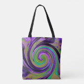 カッコいいレトロパープルとチャートルーズ液体アートスワール トートバッグ (裏面)