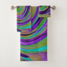 カッコいいレトロパープルとチャートルーズ液体アートスワール バスタオルセット