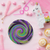 カッコいいレトロパープルとチャートルーズ液体アートスワール ペーパープレート (パーティー)