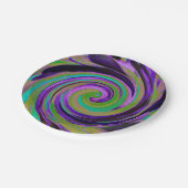 カッコいいレトロパープルとチャートルーズ液体アートスワール ペーパープレート (アングル)