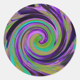 カッコいいレトロパープルとチャートルーズ液体アートスワール ラウンドシール