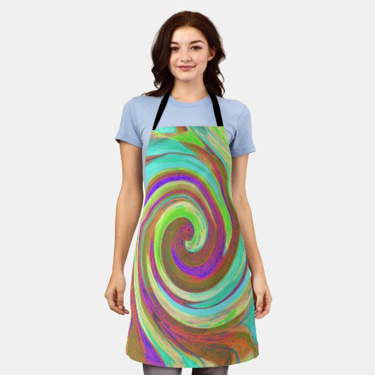 カッコいいレトロ秋カラーズ液体アートスワール絵画ズ エプロン (着用した状態)
