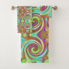 カッコいいレトロ秋カラーズ液体アートスワール絵画ズ バスタオルセット