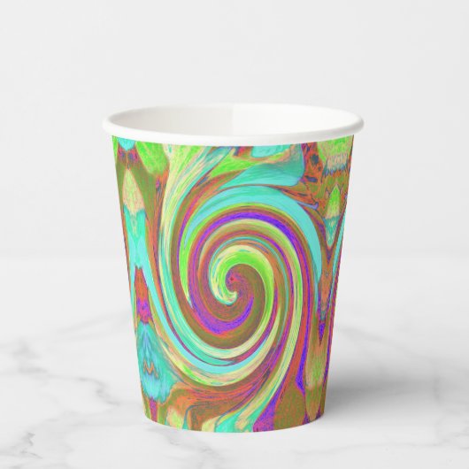 カッコいいレトロ秋カラーズ液体アートスワール絵画ズ 紙コップ (左)