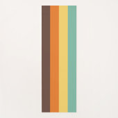 カッコいいレトロ70sティール(緑がかった色)ストライプイエローオレンジブラウン ヨガマット (正面)