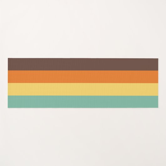 カッコいいレトロ70sティール(緑がかった色)ストライプイエローオレンジブラウン ヨガマット (正面(横))