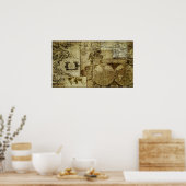 カッコいいヴィンテージとアンティークの旧世界地図 ポスター (キッチン)