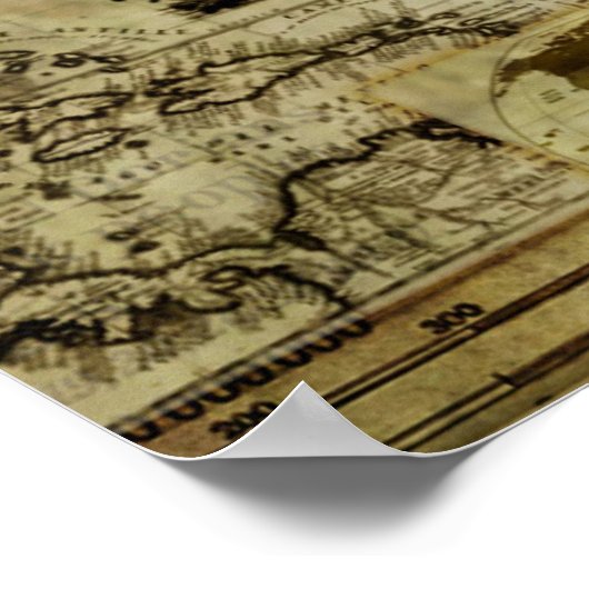 カッコいいヴィンテージとアンティークの旧世界地図 ポスター (角)