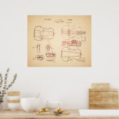 カッコいいヴィンテージアコースティック・ギター特許アート ポスター (キッチン)