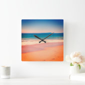 カッコいいヴィンテージオーバーレイスタイルビーチ写真 スクエア壁時計 (ホーム)