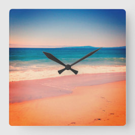 カッコいいヴィンテージオーバーレイスタイルビーチ写真 スクエア壁時計