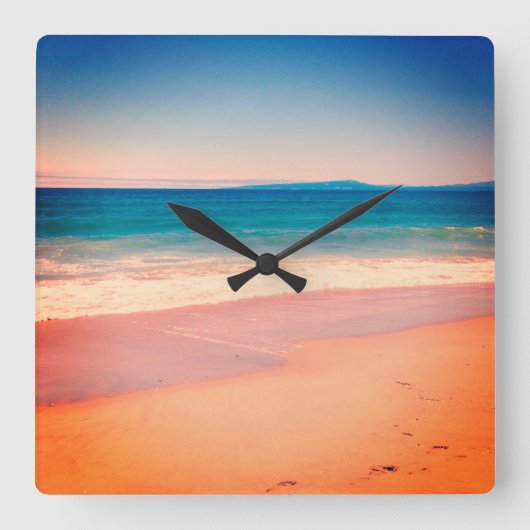 カッコいいヴィンテージオーバーレイスタイルビーチ写真 スクエア壁時計 (正面)