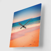 カッコいいヴィンテージオーバーレイスタイルビーチ写真 スクエア壁時計 (傾斜)