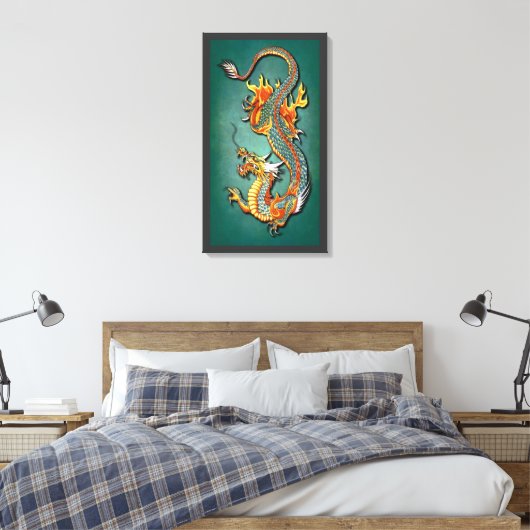 カッコいいヴィンテージカラフルファンタジーファイアドラゴンタトゥー キャンバスプリント (インサイチュ (寝室))