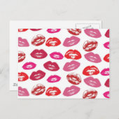 カッコいいヴィンテージガーリーレトロ熱ピンク色の光沢のある唇 ポストカード (正面/裏面)