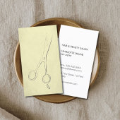 カッコいいヴィンテージテクスチャーの黄色いシザー美容師 名刺