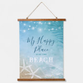 カッコいいヴィンテージブルーティール（緑がかった色）ウォーターカラーアートビーチ 吊り下げ型タペストリー (正面)