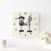 カッコいいヴィンテージマイク スクエア壁時計 (ホーム)