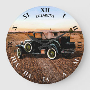 カッコいいヴィンテージレトロ車 ラージ壁時計