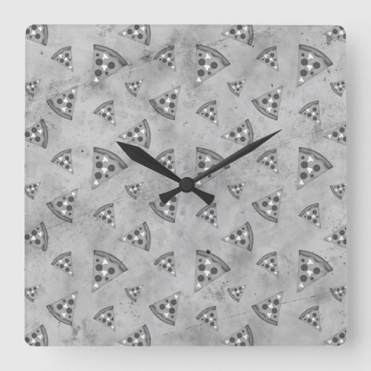 カッコいいヴィンテージ白黒灰色 スクエア壁時計 (正面)