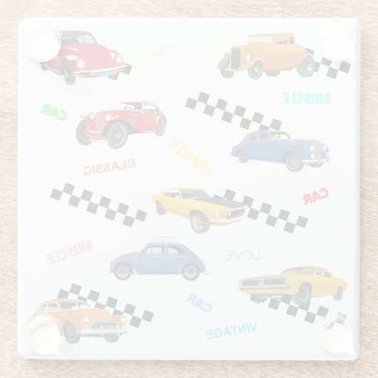カッコいいヴィンテージ車とクラシック車をすべて1つの場所に ガラスコースター (裏面)
